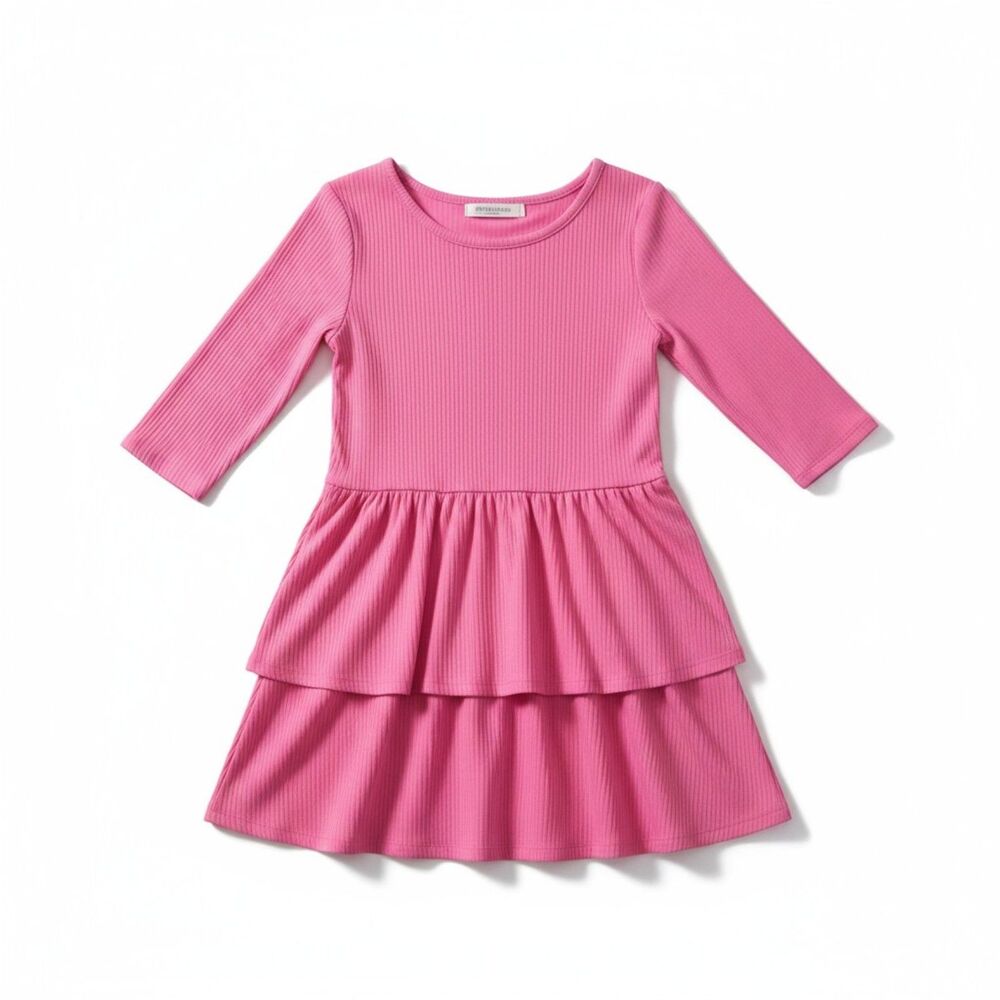 Girls Pink Tiered Dress Size S NWT by Epic Threads – Long Sleeve Ribbed Knit